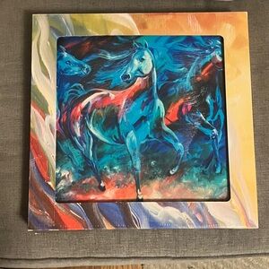 Dynamic Equine Canvas Art in Blue and Red